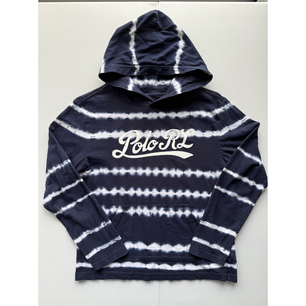 Polo Ralph Lauren Tie-Dye Hooded T-Shirt Kids M Blue White‎ Stripe Longsleeve